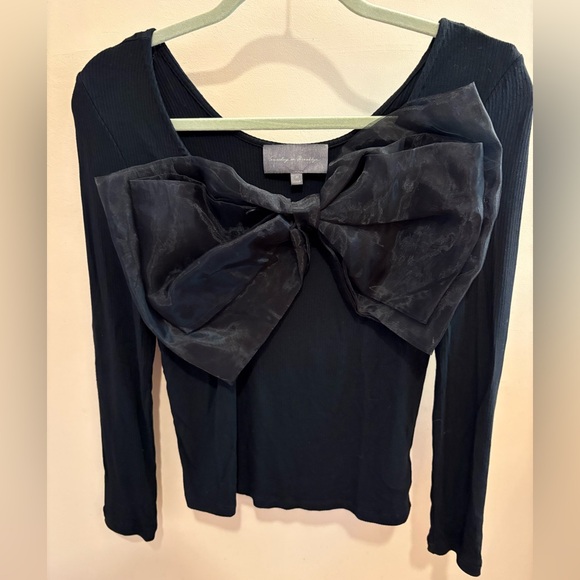 Anthropologie Sunday in Brooklyn Black Ribbed Bow Top Women’s Size Medium - Picture 5 of 14
